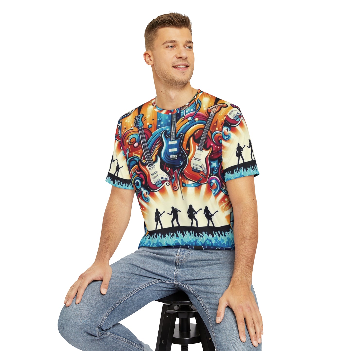 Groovy Musical Vibes Men's Polyester Tee - Perfect for Concert Lovers!