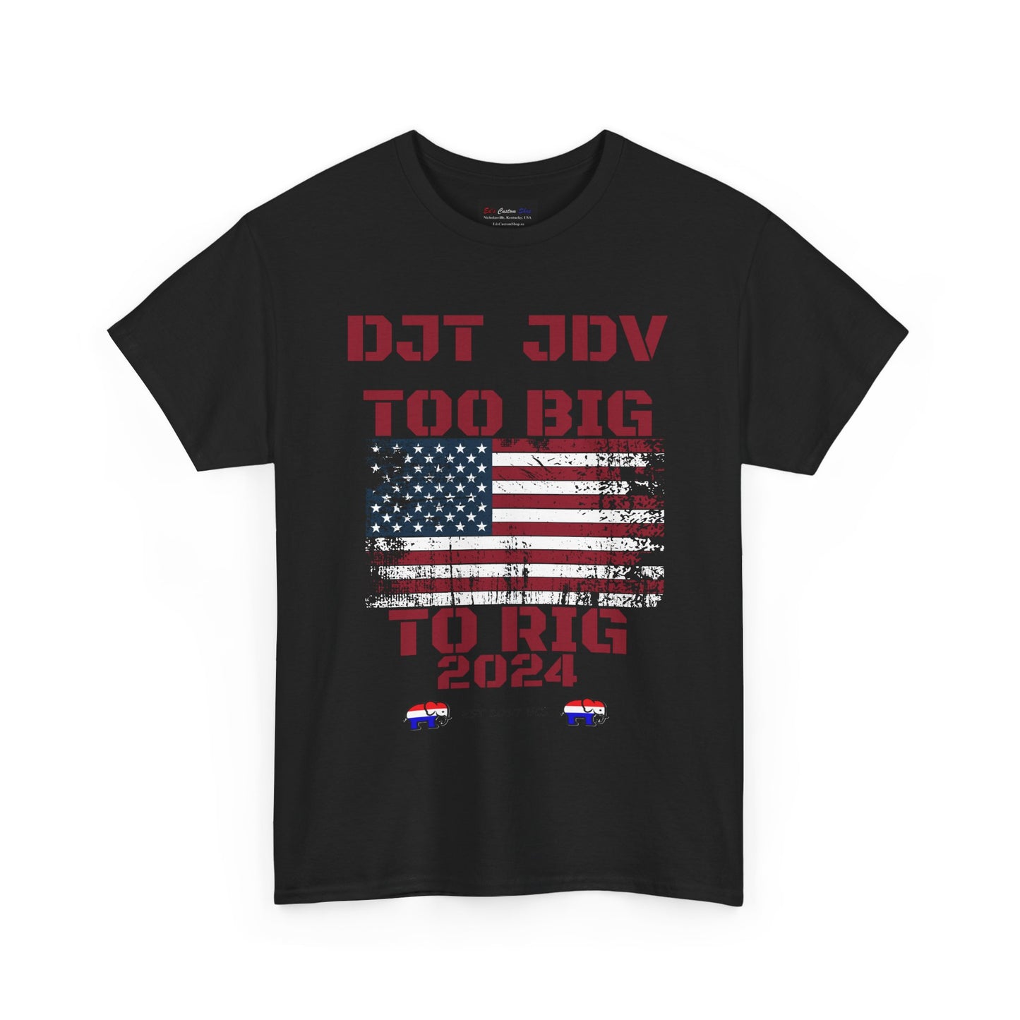 Political Republican Unisex Tee Shirt - Donald J Trump JD Vance Too Big to Rig