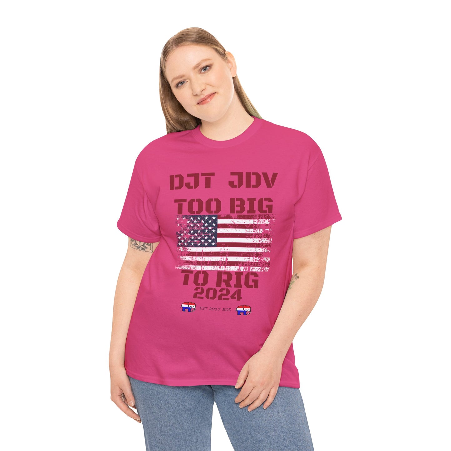 Political Republican Unisex Tee Shirt - Donald J Trump JD Vance Too Big to Rig